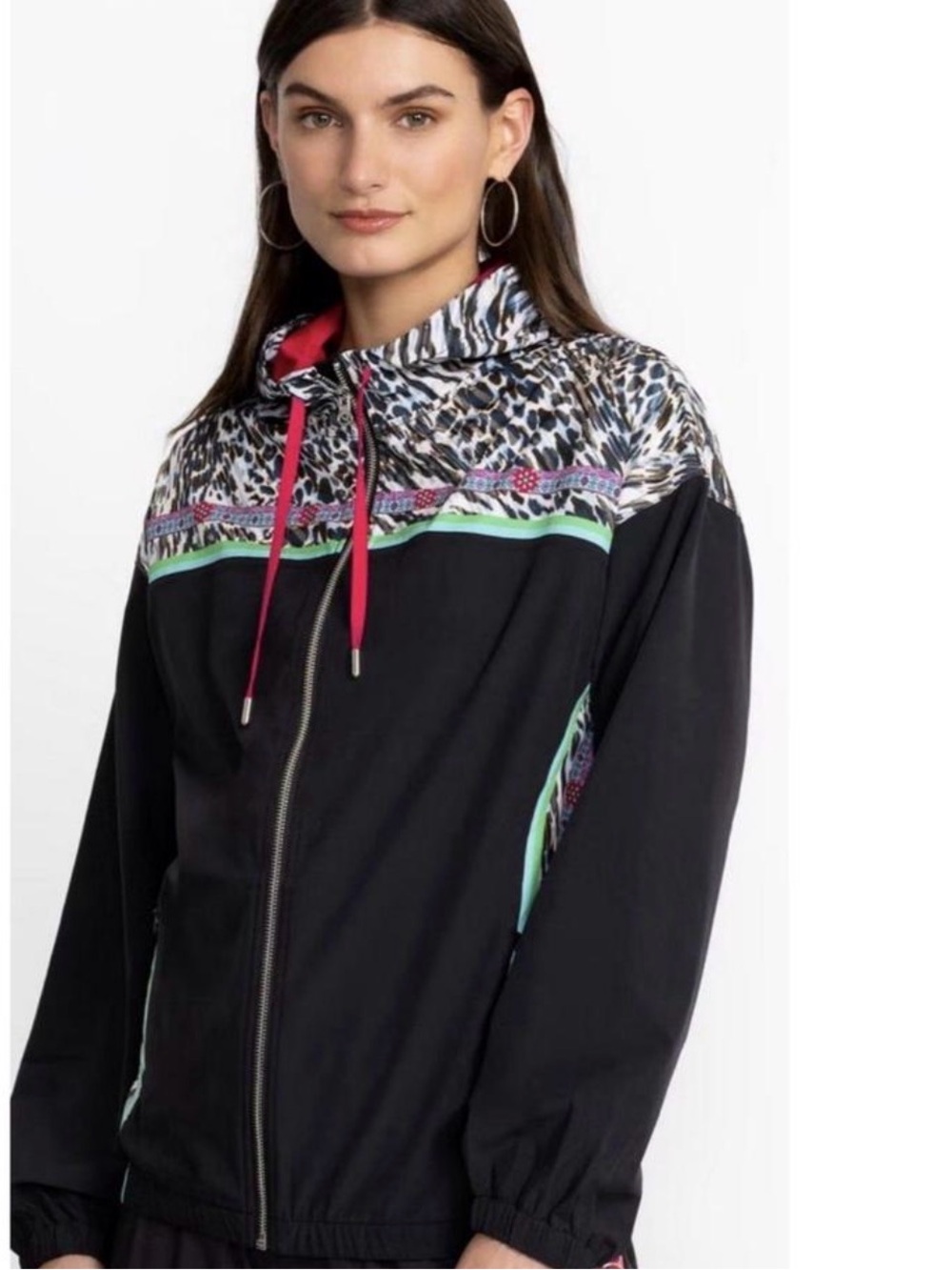 Johnny Was Jacket with Animal-Print Yoke and Pink Trim
